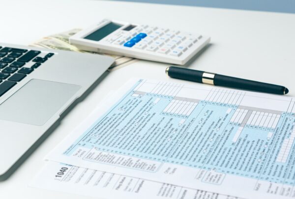 Showing business and financial report. Accounting, money close up